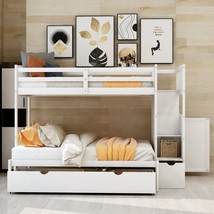 Twin over Full/Twin Bunk Bed, Convertible Bottom Bed, Storage Shelves an... - £521.00 GBP