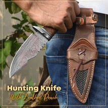 Hunting Knife Handmade Damascus Steel Bowie Knife Rose Wood Handle &amp; Sheath - £14.89 GBP