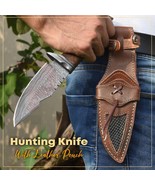 Hunting Knife Handmade Damascus Steel Bowie Knife Rose Wood Handle &amp; Sheath - £14.12 GBP