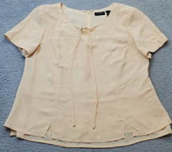 Liz Claiborne Blouse Top Womens Sz 14 Tan Rayon Short Sleeve Round Neck Back Zip - £16.69 GBP