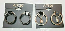 Kohls&#39; APT. 9  Hoop Earrings Hematite &amp; Silver W Teardrops 2 Pair New - £12.66 GBP