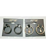 Kohls&#39; APT. 9  Hoop Earrings Hematite &amp; Silver W Teardrops 2 Pair New - £12.50 GBP