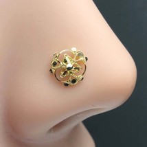 Asiatique 14K Véritable Or Floral Femme Nez Clou Style Indien Push Broche Bague - £37.20 GBP