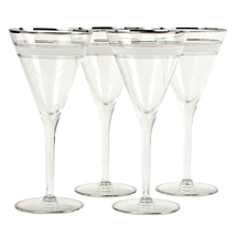 Pilsner Wine 8 oz Water Glass Goblet 8&quot; Platinum Frosted White Striped S... - £31.57 GBP