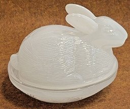 Small Spring Easter Bunny Rabbit Candy Trinket Dish Box White Glass 3&quot; Tall - £19.97 GBP