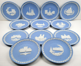 (12) Wedgwood Japserware 1969-1980 Christmas Plates Set Vintage Blue Eng... - $197.67