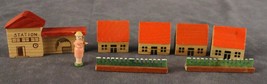 Vintage Estate Lot Christmas Decor German Carved Wood Train Station Houses WUK - £20.95 GBP