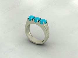 Turquoise Round Gemstone Sterling Silver Three Stone Modern Men Ring Jewelry - £42.70 GBP