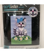 New Artiste Mini Gray Cat Long-Stitch Needlepoint Kit Kitten w/Bow Flowers - £8.83 GBP