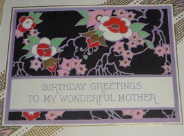 Vintage Art Deco  Fold Open Birthday Card With Colorful Flowers &amp; Ribbon  - €4,20 EUR
