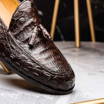 Bianchi Genuine Caiman Crocodile Tassel Loafers Brown image 7