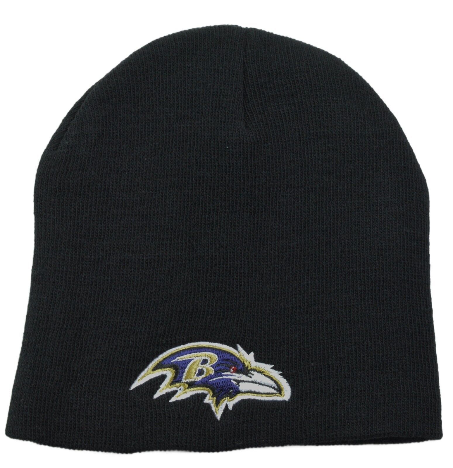 Baltimore Ravens NFL Team Logo Un-Cuffed Black Beanie, Winter Hat