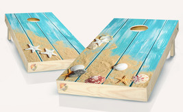 Shells Beach Rustic  Cornhole Board Vinyl Wrap Laminated Sticker Set Decal - $53.99