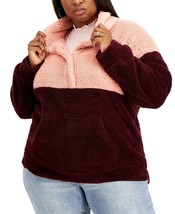 Rebellious one Trendy Plus Size Colorblocked Fleece Hoodie Red 2X B4HP - £19.91 GBP