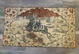 Antique Vintage Arabian Activity French Tapestry Vintage Horse Equestrian + Gun - £86.72 GBP