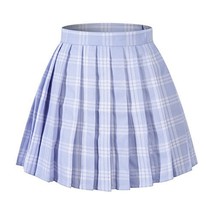 Girl&#39;s A-line Kilt Plaid Pleated Skirts (XS,Blue mixed white ) - £15.81 GBP
