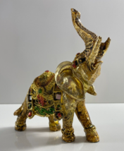 Feng Shui 4&quot; Elegant Gold Embellished Elephant Statue Lucky Figurine Gift - £12.69 GBP