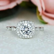 Art Deco 1.25 CT LC Moissanite Sterling Silver Halo Engagement Ring - £74.24 GBP