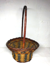 Round Straw Rattan &quot;Colorful!&quot;  Basket w/ &quot;Tall Hoop Handle!&quot; - 6.5&quot;x6.5&quot;x12&quot; - £10.75 GBP