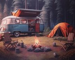 36&quot; X 44&quot; Panel Camping Outdoors Blue Van Camper Cotton Fabric Panel D67... - £10.19 GBP