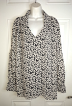 Sara Michelle Long Sleeve Chiffon Black White Geometric V-Neck Blouse 3X NWT - $16.14