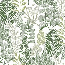 Peel And Stick Wallpaper: 16 X 118&quot;; Green Leaf Floral, And Living Room. - £32.84 GBP