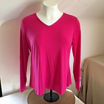 Susan Graver Essentials Womens XL  Hot Pink Long Sleeve Blouse Shirt Sil... - £15.64 GBP
