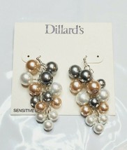 Dillard&#39;s Silver Tone French Wire Earrings Silver Cluster Pearls Dove Silver - £10.67 GBP