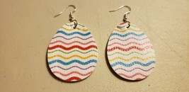 Faux Leather Dangle Earrings (New) Bright Wavy Lines #1 - £4.40 GBP