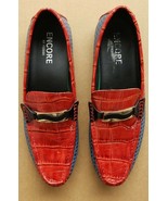 NWOB Encore Fiesso Red &amp; Blue Two Tone Slip On Loafers Dress Shoes F 132... - $101.53 CAD