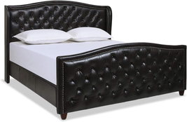 Marcella Upholstered Shelter Headboard Bed Set, King, Vintage Black Brown Faux L - £594.66 GBP