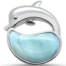 Sterling Silver Natural Larimar Dolphin Pendant - £34.36 GBP