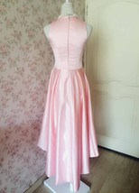 Blush Pink High Low Satin Dress Sleeveless Custom Size Wedding Party Dress image 3