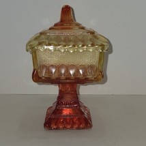 Vintage Jeanette Glass Red Yellow Amberina Pedestal Wedding Box Candy Dish &amp; Lid - $13.92