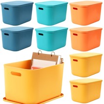 8 Pieces Colorful Storage Bins With Lid And Handle, Plastic Stackable Baskets De - £111.09 GBP