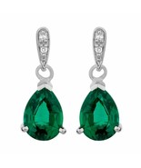 1ct Pear Cut Green Emerald Diamond Tear Drop Earrings 14K White Gold Over - $153.39 CAD