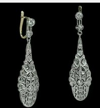 1.20 KT Diamante Rotondo Antico Art Déco Goccia Orecchini 14K Oro Bianco Sopra - £144.23 GBP