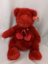 Russ Red Bear Plush Hearts Valentines Day 16 Inch Gold Tinsel Stuffed An... - £13.09 GBP