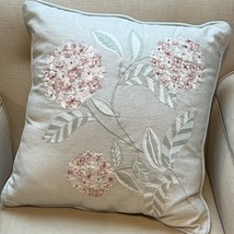 Pier 1 Floral Embroidered Decorative Throw Pillow Beaded Hydrangea Flowers 17x17 - £19.55 GBP