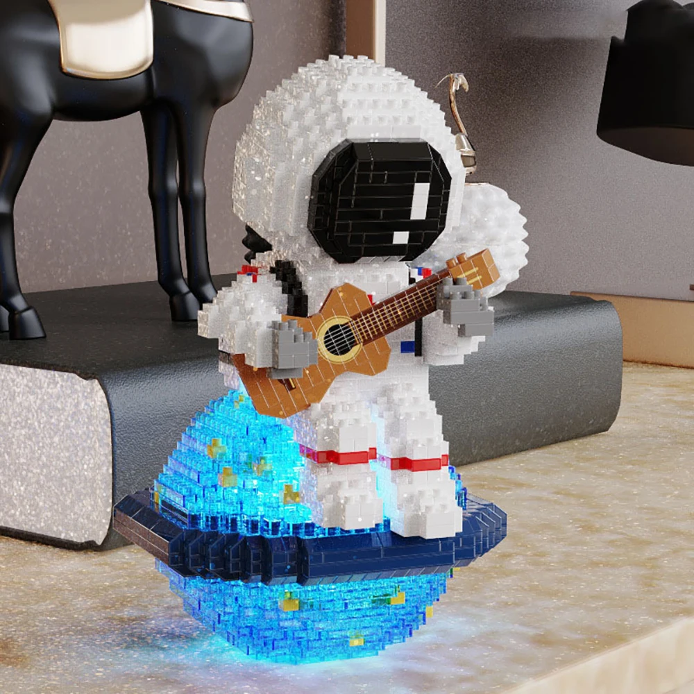 1423pcs Guitar Astronaut Model Luminous Assembled Educational Block Toys, - £18.12 GBP