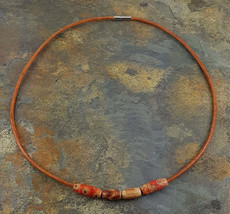 Light Brown Beaded  Leather Necklace - $14.75