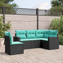 5 Piece Patio Sofa Set with Cushions Black Poly Rattan - $9,703.26 MXN