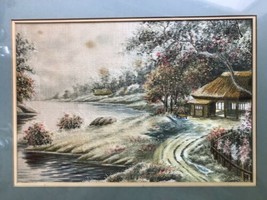 Vintage Japanese Silk Embroidered Picture Art Handmade with One Needle 1957 - £77.12 GBP