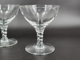 2 Twist Stems Glass Coupes 4.25&quot; Tall Clear Hollywood Regency Mid-Centur... - £12.92 GBP