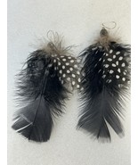 Bohemian Black Feather Earrings with Guinea Fowl Accents - $17.77