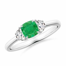 ANGARA Cushion Emerald and Diamond Three Stone Ring for Women in 14K Solid Gold - £1,531.15 GBP