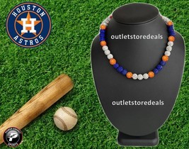 Rhinestone Crystal Beaded Bead Baseball Necklace Orange Blue Houston Astros - £18.19 GBP+