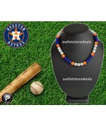 Rhinestone Crystal Beaded Bead Baseball Necklace Orange Blue Houston Astros - £17.89 GBP+