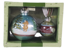 Disney Classic Pooh Holiday In The 100 Acre Wood 2 Keepsake Glass Ornaments - £27.04 GBP