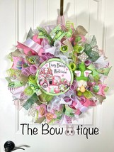 Handmade Easter Bunny Gnome Prelit Ribbon Wreath 22 in LED W12 - £62.20 GBP